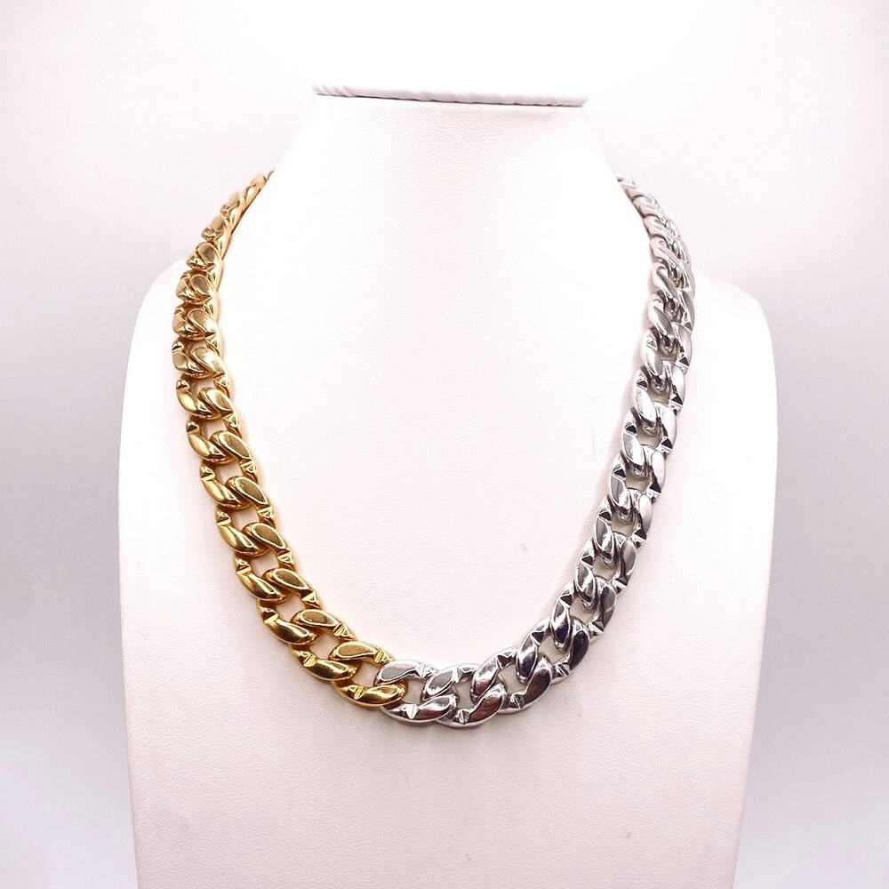 Vintage Two Metal Tone Cuban Link Necklace 14” - Picture 2 of 6